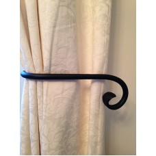  A Pair of Hand Forged Black Wrought Iron Tie Backs with Scroll / Shepherds Crook Ends